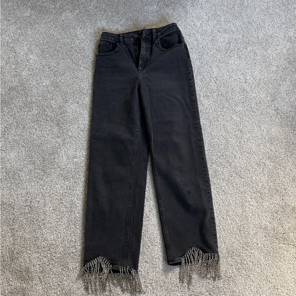 Asps Black rhinestone Hem Women Jeans